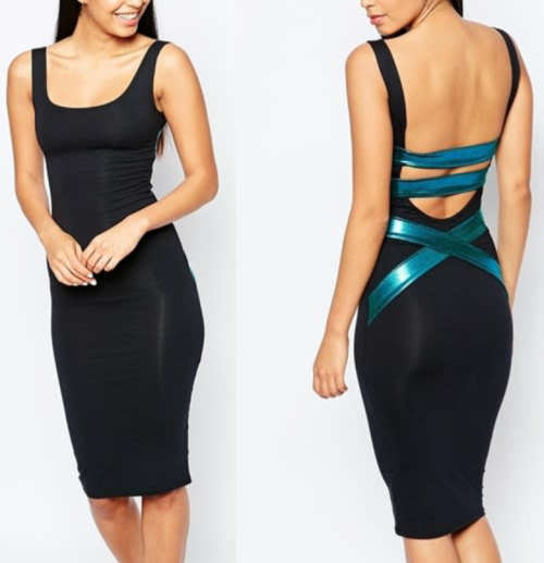Black dress with Petrol colour band