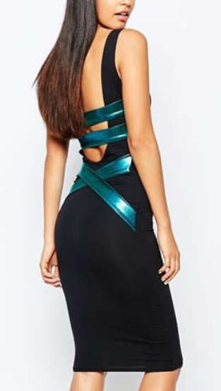 Black dress with Petrol colour band