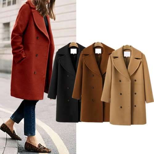 Women's Wine Red Woolen Blend Double Breasted Autumn/Winter Coat- M/L