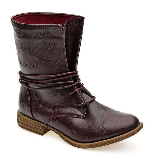 Ladies Half Lace Boots. Pu Material (C294Burg)