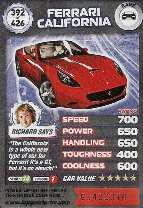 Top Gear Turbo Challenge EXTRA - Rare - 392 - Ferrari California