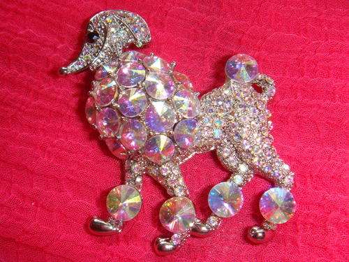 Big Poodle Rhinestone Brooch Silver Colour