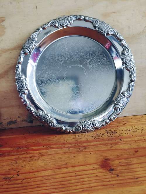 Vintage Siver plated Display Tray Gold Crown stamped.