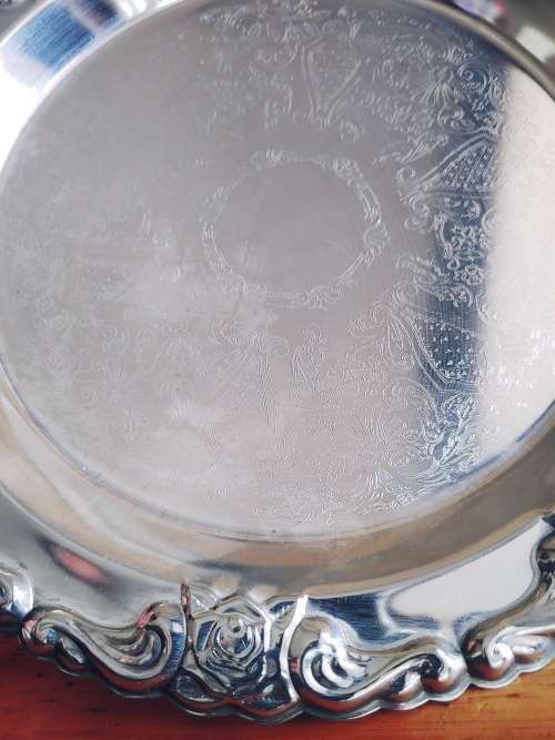 Vintage Siver plated Display Tray Gold Crown stamped.