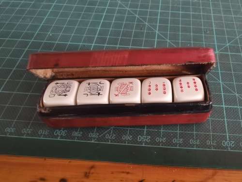 Vintage poker dice in leather case