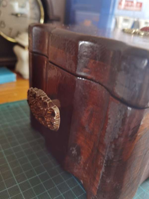 Vintage/antique wooden keep sake box with red velvet lining