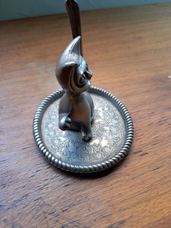 Vintage 1970`s ring holder ornament  cat silver plated