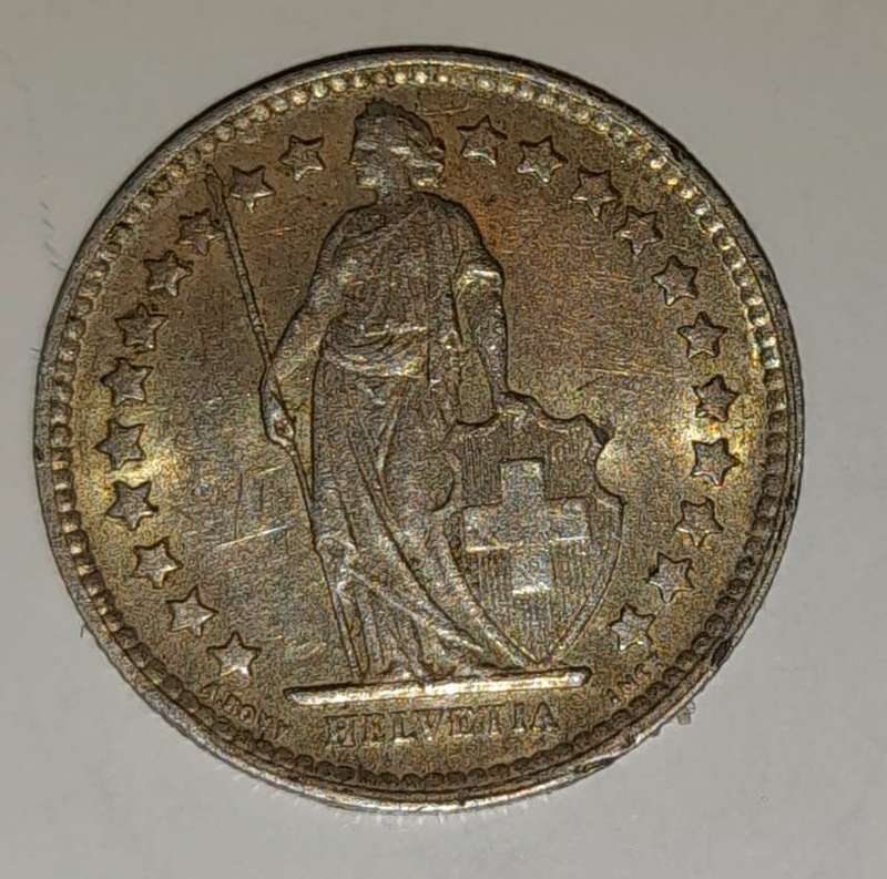 1943 Helvetia ½ Franc .835 fine Swiss silver