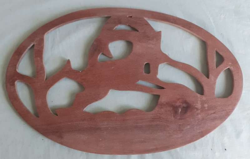 3 carved solid wooden plaques, bird, 2buck, goat