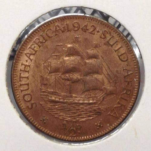 1942 GEORGIVS VI REX IMPERATOR SOUTH AFRICAN 1/2D