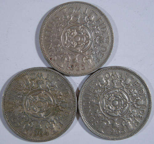 A 1963, 1964 & 1965 FID-DEF TWO SHILLINGS ( DEI-GRATIA-REGINA+ELIZABETH-II )