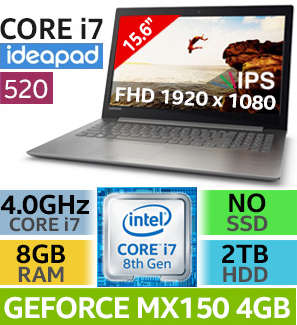**8th Gen QUAD CORE Monster**Lenovo 520**8th GEN i7**8GB DDR4 RAM**2TB HDD**4GB NVIDIA MX150**FHD