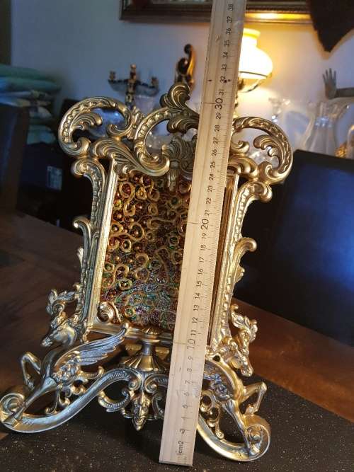 Vintage Cast Iron Picture Frame with hand painted glass