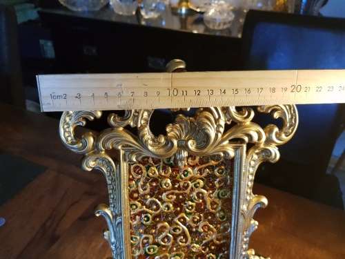 Vintage Cast Iron Picture Frame with hand painted glass