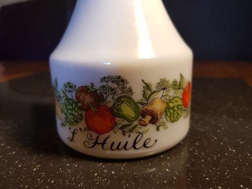 Vintage Milk Glass Oil Decanter marked as such in French, by Gemco USA