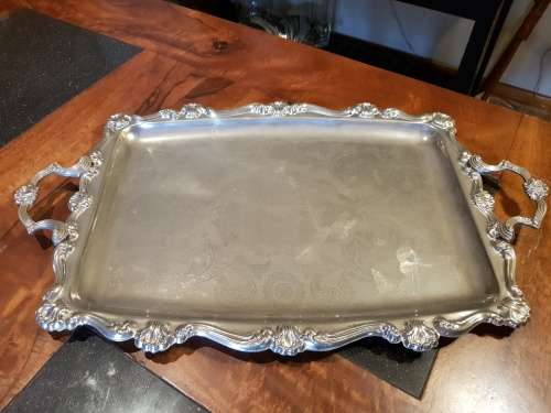 Large Vintage Rectangular Steel Serving Tray 57 cm from ends of Handles