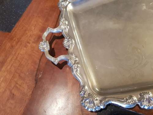 Large Vintage Rectangular Steel Serving Tray 57 cm from ends of Handles