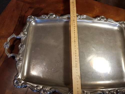 Large Vintage Rectangular Steel Serving Tray 57 cm from ends of Handles