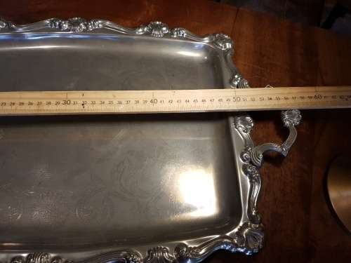 Large Vintage Rectangular Steel Serving Tray 57 cm from ends of Handles