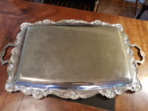 Large Vintage Rectangular Steel Serving Tray 57 cm from ends of Handles