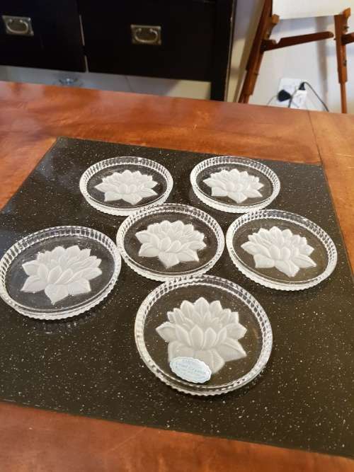 6 X Hand Made German Crystal Coasters in a Box