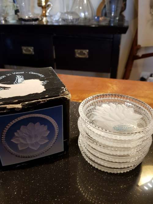 6 X Hand Made German Crystal Coasters in a Box