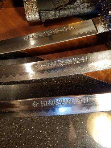 Set of 3 Last Samurai Swords with the Original Label on a Stand