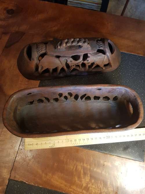 African Hand Carved Wooden Bread Basket with a Lid