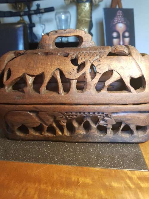 African Hand Carved Wooden Bread Basket with a Lid