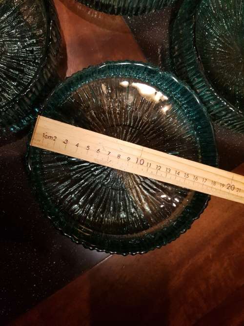 Unusual Set of 4 X Heavy Green/Turquoise Glass Bowls