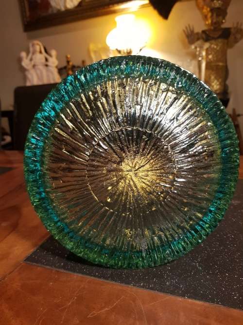 Unusual Set of 4 X Heavy Green/Turquoise Glass Bowls