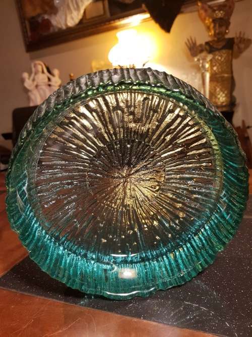 Unusual Set of 4 X Heavy Green/Turquoise Glass Bowls