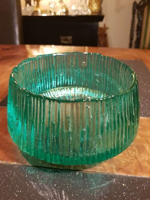 Heavy Green/Blue Hand Made Glass Bowl