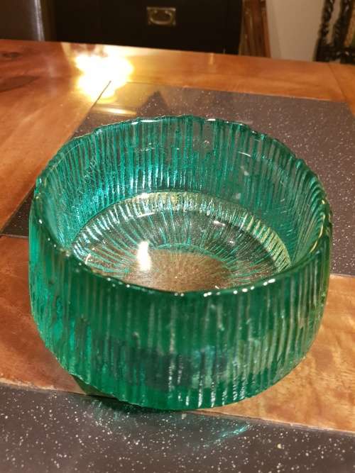Heavy Green/Blue Hand Made Glass Bowl