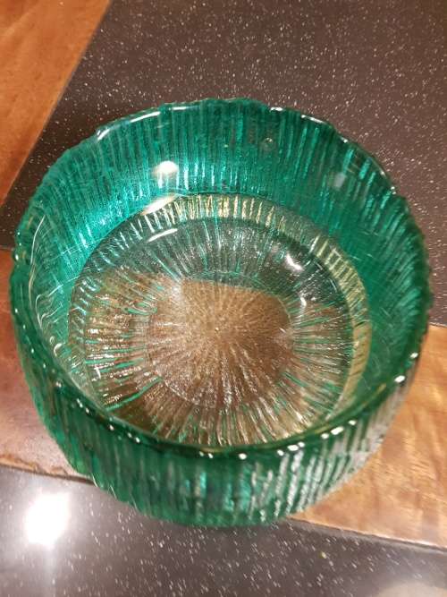 Heavy Green/Blue Hand Made Glass Bowl