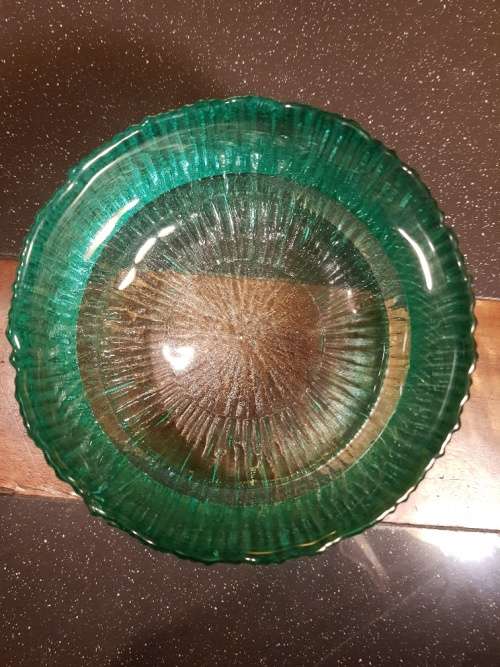 Heavy Green/Blue Hand Made Glass Bowl