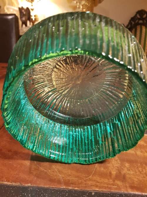 Heavy Green/Blue Hand Made Glass Bowl