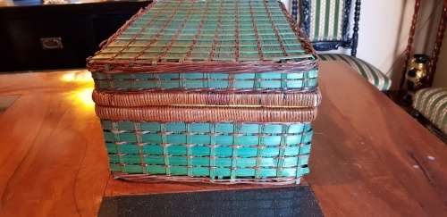 Vintage Picnic Basket Suitcase with Plates, Mugs and Cutlery