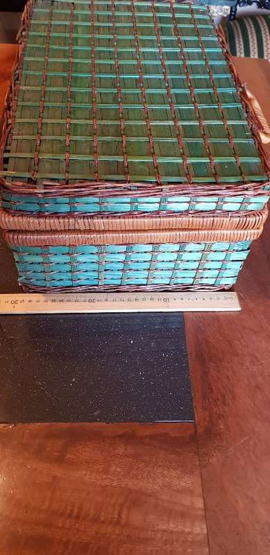 Vintage Picnic Basket Suitcase with Plates, Mugs and Cutlery