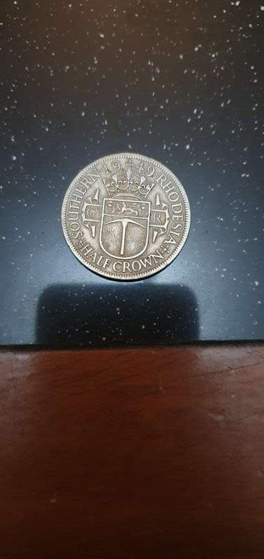 1949 Rhodesia Hal Crown Coin.