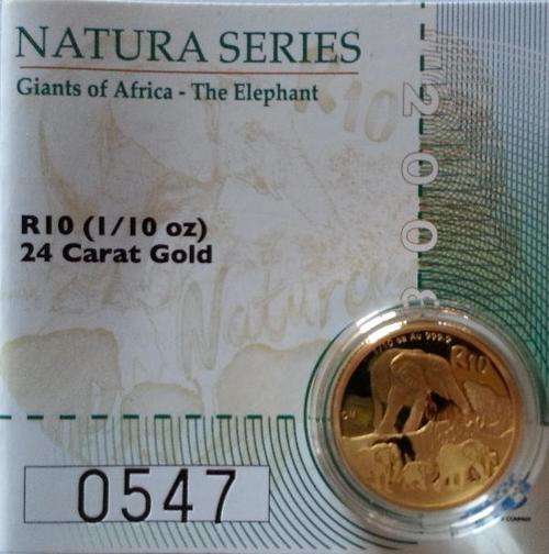 2008 NAUTURA ELEPHANT PROOF 1 1/0TH GOLD R10