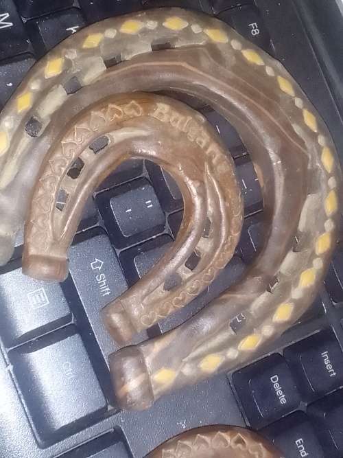 Set of 3 leather Horse shoe carvings. Rare items from Bulgaria