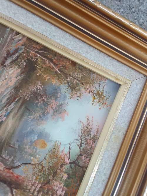 Oil on Board with lovely frame. Signed by artist