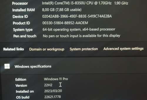 Lenovo Thinkpad X1 Carbon 6th Gen I5-8350U 8GB Ram 256GB Solid State Drive 14.0`` FHD Notebook