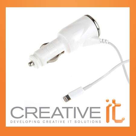 IPHONE 5 -White 8 Pin USB Vehicle Car Charging Charger For iPhone 5 5G **BEST PRICE & QUALITY**