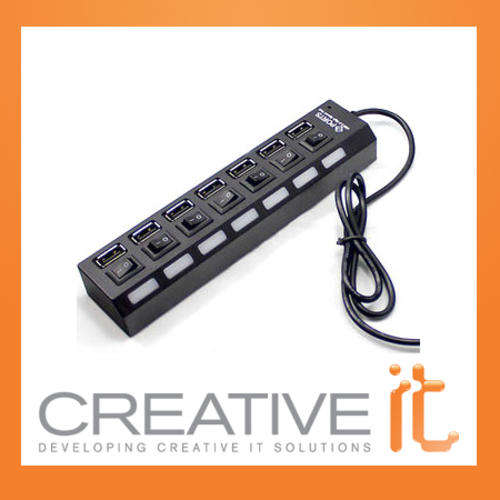 New 7 Port USB 2.0 Hub Splitter 480Mbps High Speed for Laptop PC
