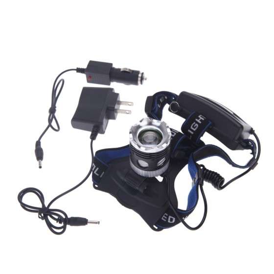 LED Headlight Headlamp 4-Mode 2000LM Zoomable Adjustable Light for Camping Hiking + Car