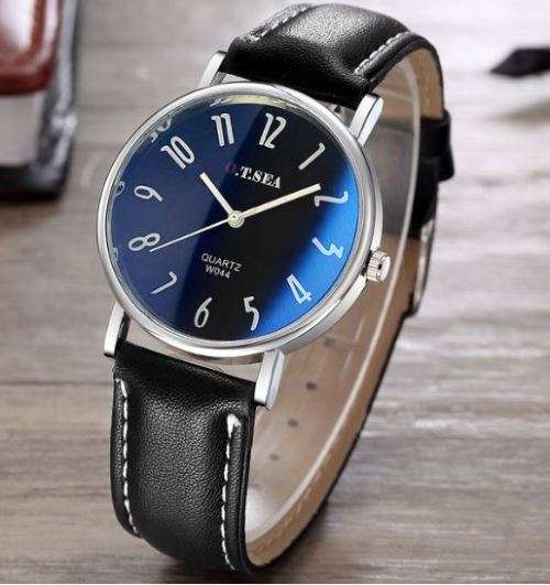O.T. SEA Top Brand Quartz Mens Casual Leather Dress Wrist Watch