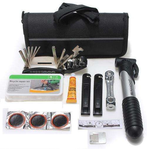 Cycling Tool Tire Tyre Multi Repair Kits Bag with Pouch Pump