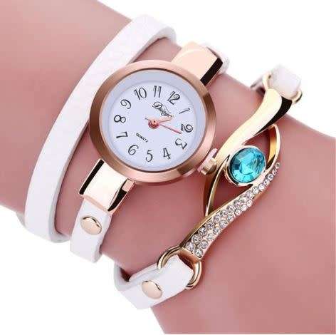 Eye Gemstone Luxury Womens Gold Bracelet Watch Quartz Various Colours